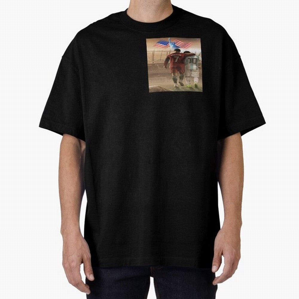 Ronaldo & messi 7_10 football USA sports top quality redbubble Oversized T-Shirt Bring a Vintage Feel to FIFA World Cup 2026 for Fans of Neymar, Haaland and Cristiano Ronaldo and Spain, Bringing Stadium Chants, National Pride, Trophy Dreams and
