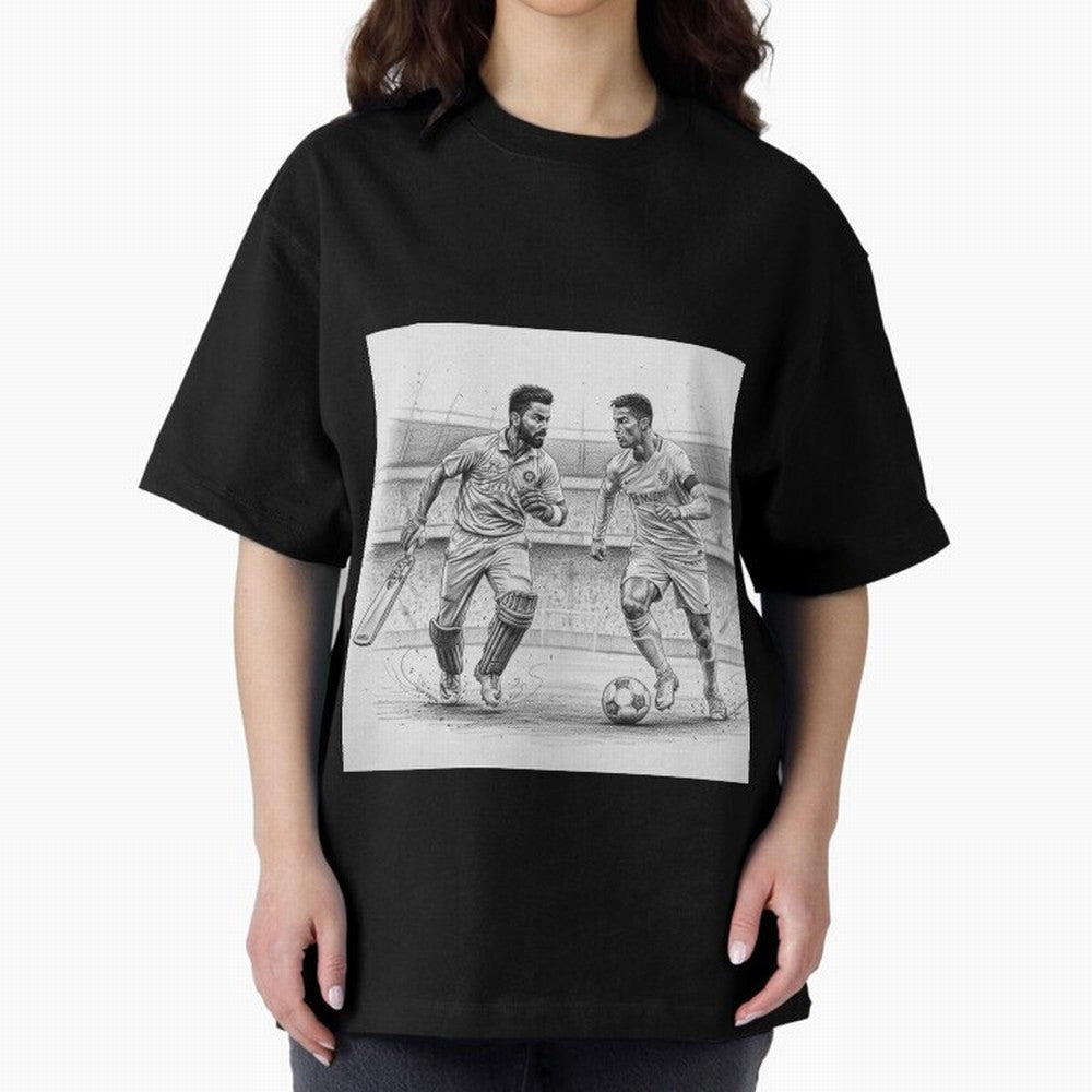 Virat and Ronaldo Oversized T-Shirt Back Your Heroes with FIFA World Cup 2026 Group Stage for Fans of CR7 and Argentina, Bringing Stadium Memories, Football Loyalty, International Chants and Championship Tradition; Great for Supporters Who Love