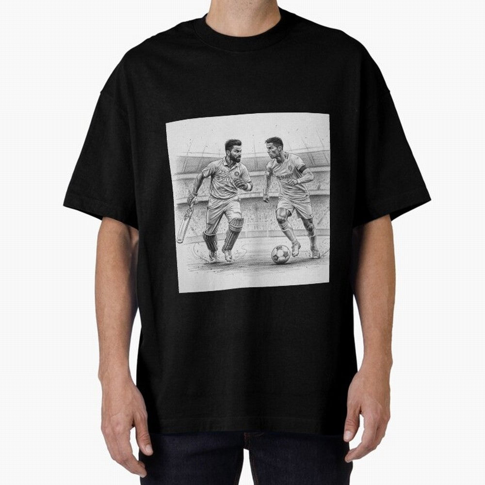 Virat and Ronaldo Oversized T-Shirt Back Your Heroes with FIFA World Cup 2026 Group Stage for Fans of CR7 and Argentina, Bringing Stadium Memories, Football Loyalty, International Chants and Championship Tradition; Great for Supporters Who Love