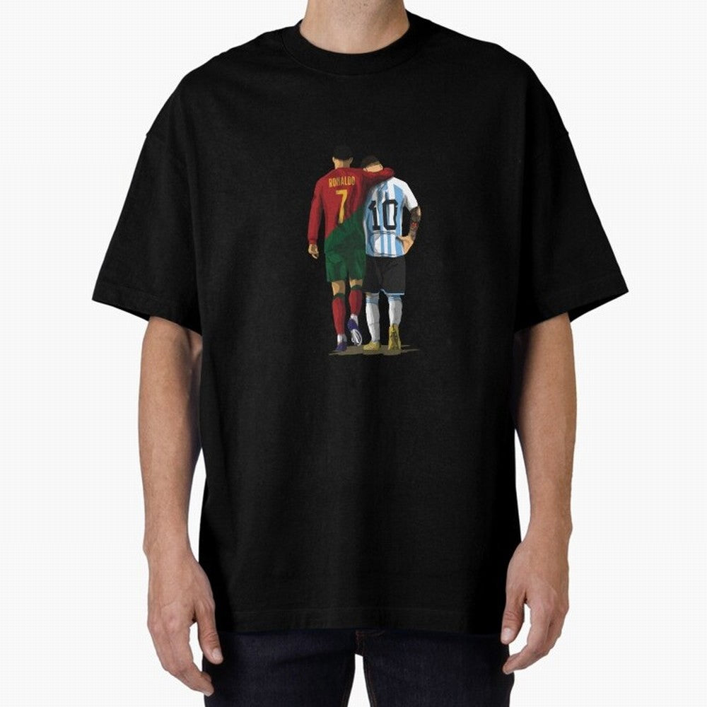 Messi Ronaldo Chit Chat Illustration Classic Oversized T-Shirt Bring Bold Fan Energy to FIFA World Cup 2026 USA Canada Mexico for Fans of CR7 and Spain, Bringing Football History, Final Match Energy, Crowd Noise and Once in a Lifetime Moments;
