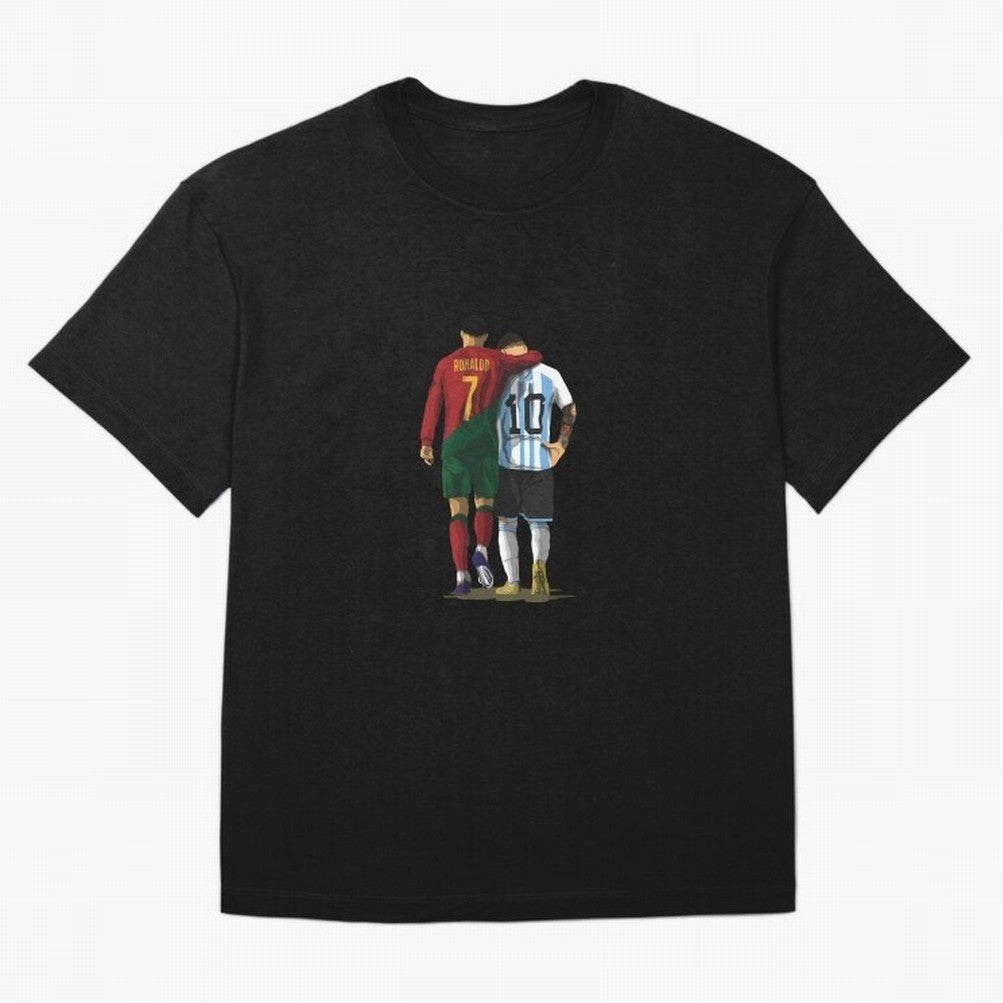 Messi Ronaldo Chit Chat Illustration Classic Oversized T-Shirt Bring Bold Fan Energy to FIFA World Cup 2026 USA Canada Mexico for Fans of CR7 and Spain, Bringing Football History, Final Match Energy, Crowd Noise and Once in a Lifetime Moments;