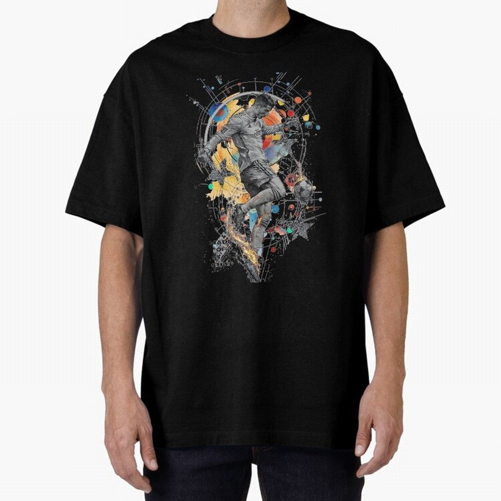Cosmic Ronaldo Made of Star Stuff Artwork For Football Fans Gift For Soccer Enthusiasts Oversized T-Shirt Follow Global Football Passion for FIFA World Cup 2026, Made for CR7 and Messi, England and Germany, Tournament Hype, Historic Matchups,