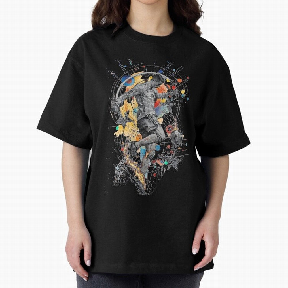 Cosmic Ronaldo Made of Star Stuff Artwork For Football Fans Gift For Soccer Enthusiasts Oversized T-Shirt Follow Global Football Passion for FIFA World Cup 2026, Made for CR7 and Messi, England and Germany, Tournament Hype, Historic Matchups,