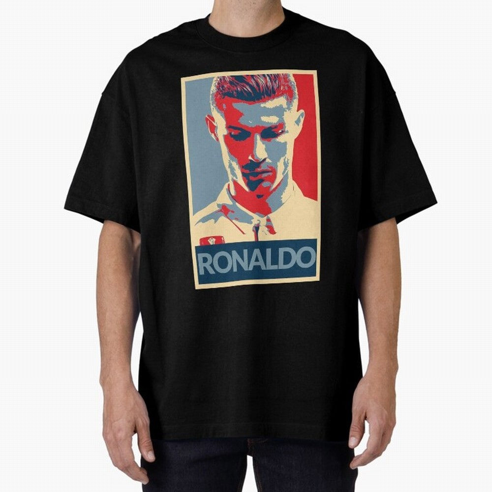 Ronaldo Poster Style Pop Art Design For Football Fans Gift For Soccer Enthusiasts Oversized T-Shirt Support the Legends of the FIFA World Cup 2026 Group Stage Journey through Messi, Neymar and Mbappe Highlights, England, France and Netherlands