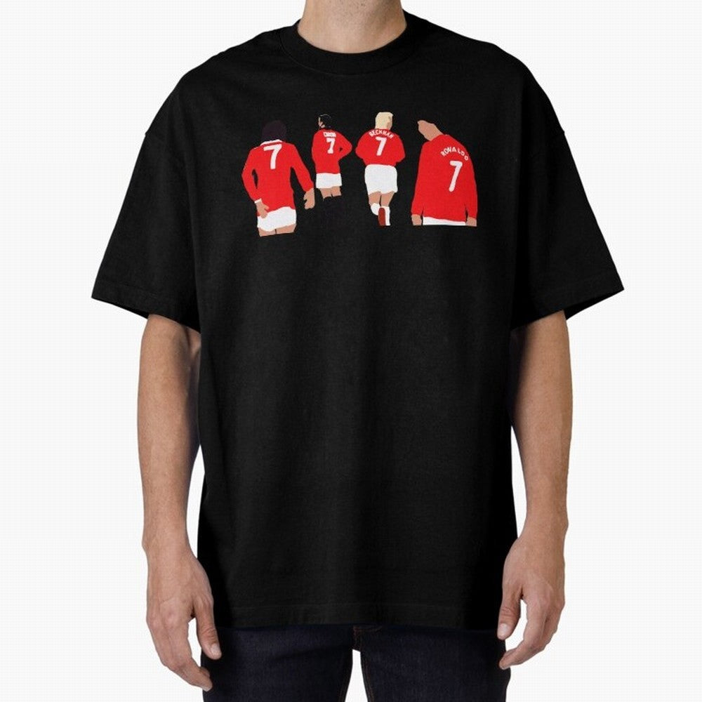 Manchester United Legends Number 7 Best Cantona Beckham Ronaldo Poster Oversized T-Shirt Represent Football Lovers during FIFA World Cup 2026 for Fans of Mbappe and Neymar and France and Portugal, Bringing Soccer Culture, Superstar Moments,