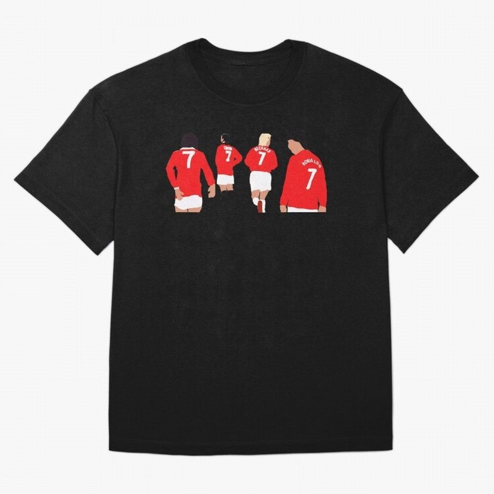 Manchester United Legends Number 7 Best Cantona Beckham Ronaldo Poster Oversized T-Shirt Represent Football Lovers during FIFA World Cup 2026 for Fans of Mbappe and Neymar and France and Portugal, Bringing Soccer Culture, Superstar Moments,