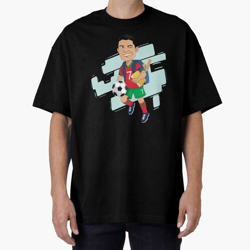BACK TO SCHOOL - CARICATURE - CHRISTIANO - RONALDO Oversized T-Shirt Mark Global Football Passion for FIFA World Cup 2026, Featuring Haaland and Mbappe, France, Football History, Final Match Energy, Crowd Noise and Once in a Lifetime Moments;