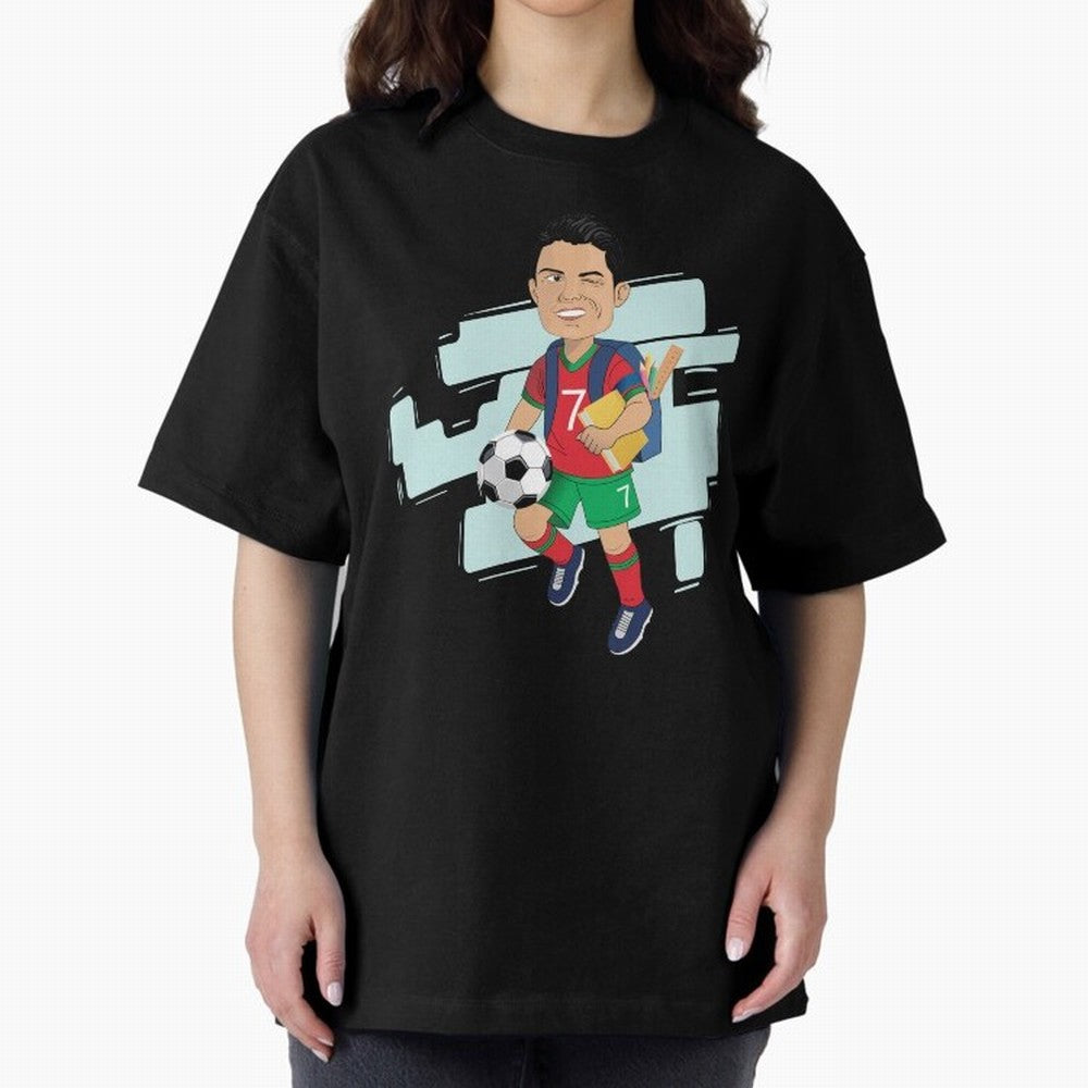 BACK TO SCHOOL - CARICATURE - CHRISTIANO - RONALDO Oversized T-Shirt Mark Global Football Passion for FIFA World Cup 2026, Featuring Haaland and Mbappe, France, Football History, Final Match Energy, Crowd Noise and Once in a Lifetime Moments;