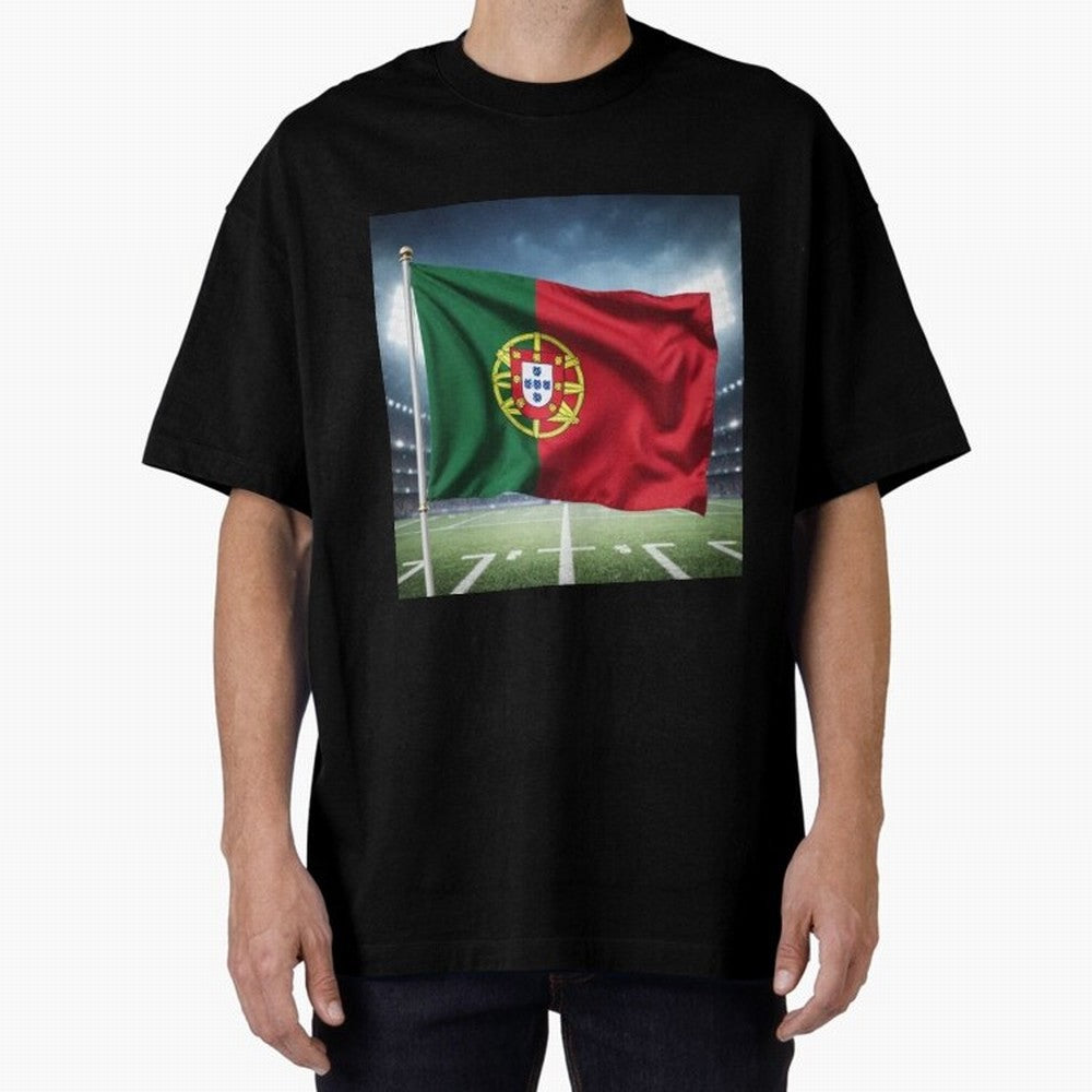 Portugal Flag 3D Football Design ¨C Supporters Portugal Oversized T-Shirt Show Love for Legendary Goals in Global Football Passion for FIFA World Cup 2026 Group Stage, Connected to CR7 and Messi, France, Champion Mindset, Group Stage Buzz, Knockout