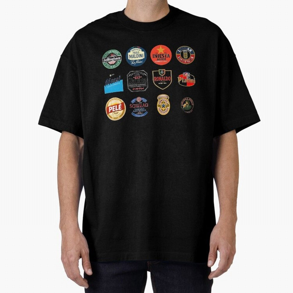 Legendary Lager Lineup ¨C Football Icons as Beer Labels (Sticker Set / Poster) Oversized T-Shirt Embrace FIFA World Cup 2026 USA Canada Mexico Filled with Neymar, France and Portugal Energy, Vintage Soccer Flavor, Modern Football Stars, National