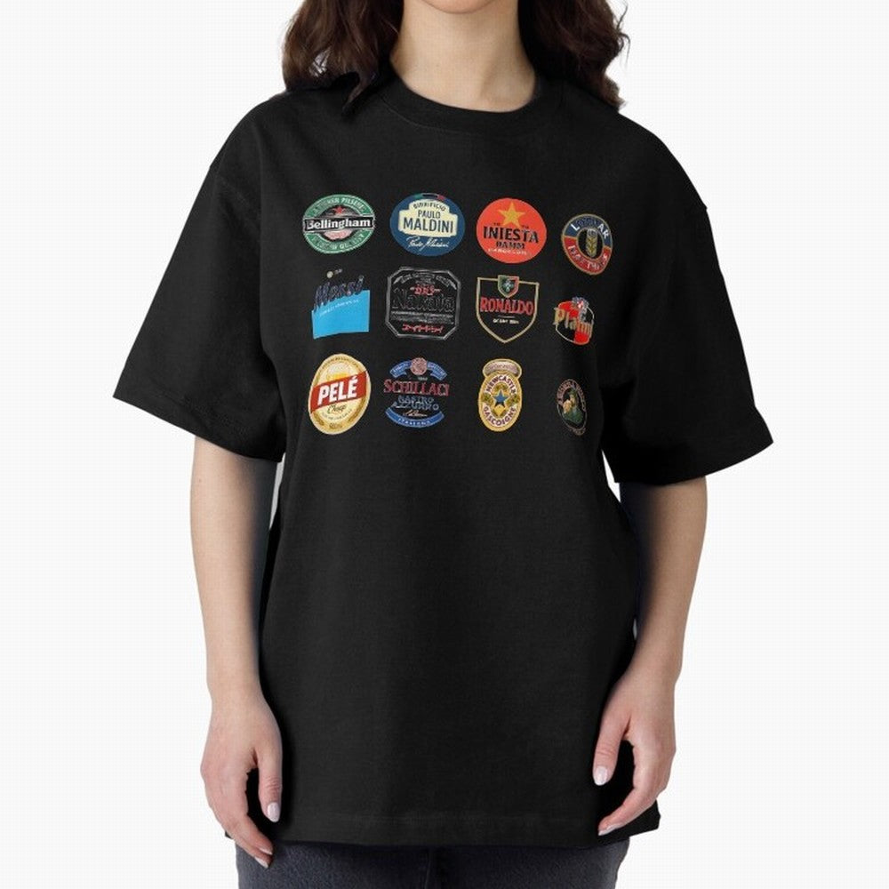 Legendary Lager Lineup ¨C Football Icons as Beer Labels (Sticker Set / Poster) Oversized T-Shirt Embrace FIFA World Cup 2026 USA Canada Mexico Filled with Neymar, France and Portugal Energy, Vintage Soccer Flavor, Modern Football Stars, National