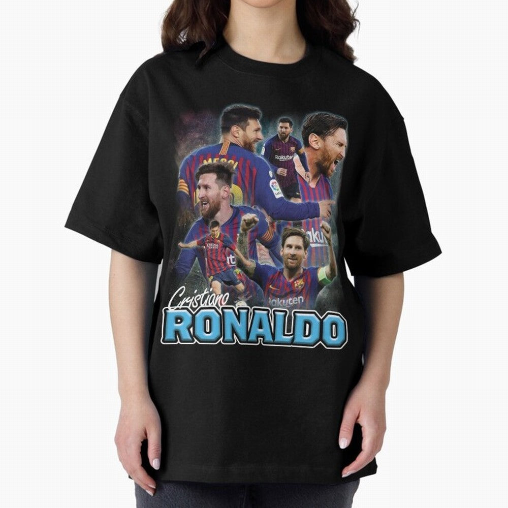 Ronaldo / Messi Pardoy Shirt Oversized T-Shirt Celebrate Supporters United by Global Football Passion for FIFA World Cup 2026 USA Canada Mexico, Celebrating Cristiano Ronaldo, Haaland and CR7, England and Germany, Tournament Hype, Historic