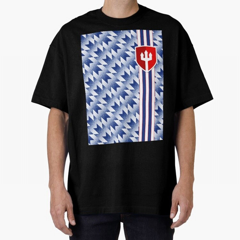 Manchester United 94 Away Jersey Pattern Oversized T-Shirt Join Supporters Worldwide for FIFA World Cup 2026 Group Stage for Fans of Cristiano Ronaldo, Haaland and CR7 and Argentina and Brazil, Bringing Classic Soccer Heritage, Championship