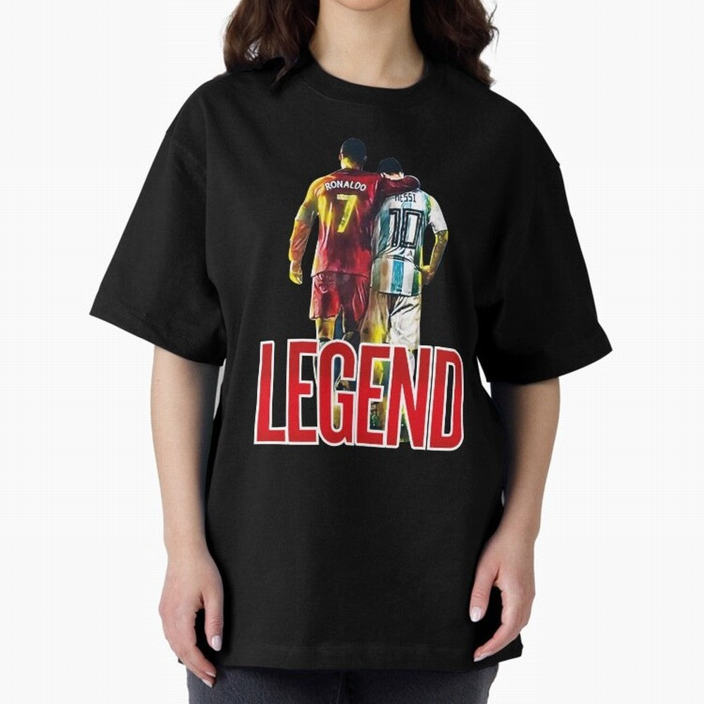 LEGEND MESSI & RONALDO POSTER Oversized T-Shirt Show Up for the Glory of FIFA World Cup 2026 Group Stage Connected to Messi, CR7 and Mbappe, Netherlands Energy, Classic Soccer Heritage, Championship Pressure, Fan Loyalty and International Pride;
