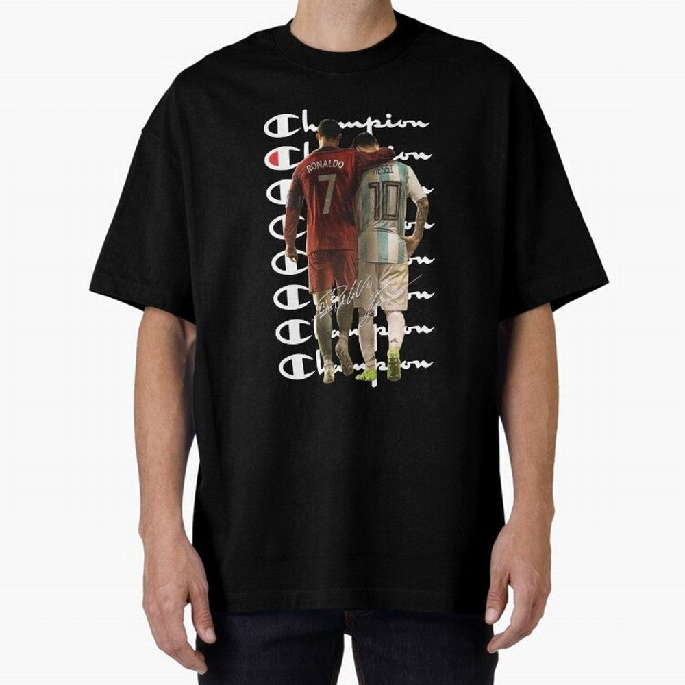 Ronaldos And Messis C-C-H-A-M-P-I-O-N-N Oversized T-Shirt Make Every Match About Global Football Passion for FIFA World Cup 2026, Featuring Haaland and Mbappe, Netherlands, Match Day Excitement, Supporter Culture, Golden Goals and Global Football
