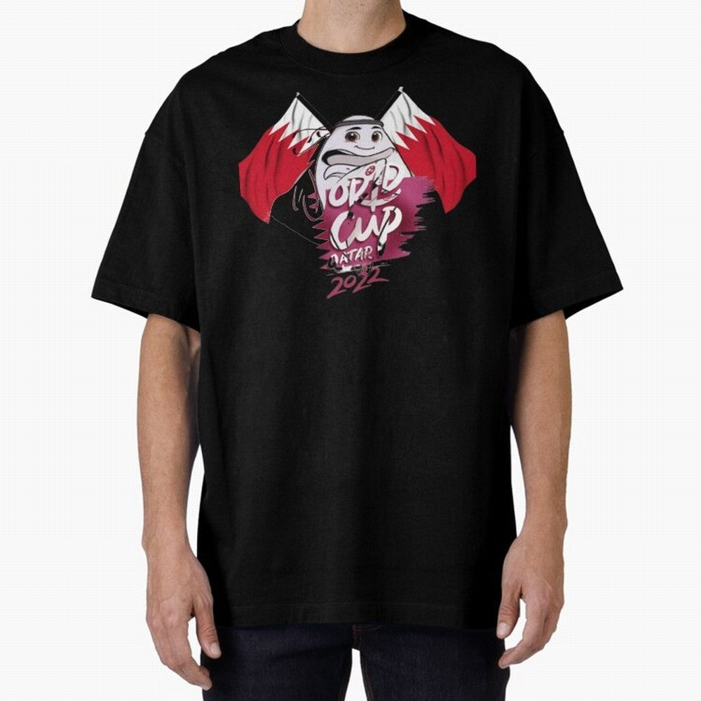 qatar mascot Oversized T-Shirt Capture Stadium Memories from Match Day Hype around FIFA World Cup 2026 Group Stage, Messi, CR7 and Mbappe, Germany, Global Supporter Spirit, Legendary Goals, National Colors and Tournament Celebration; Great for
