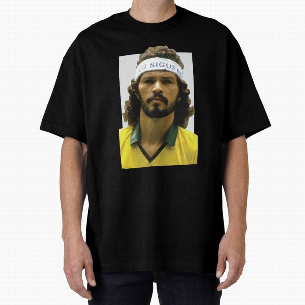 Scrates Football legend Oversized T-Shirt Celebrate Fan Culture around Match Day Hype around FIFA World Cup 2026 USA Canada Mexico, Haaland and Mbappe, England, Game Day Rituals, Football Legends, Country Pride and the Road to the Final; Made for