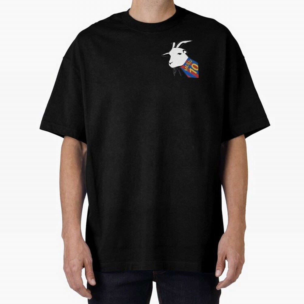 Messi Goat Barcelona Oversized T-Shirt Honor Football Greatness during FIFA World Cup 2026 for Fans of Messi and Cristiano Ronaldo and France and Portugal, Bringing Soccer Culture, Superstar Moments, National Team Dreams and Competitive Fire; Built