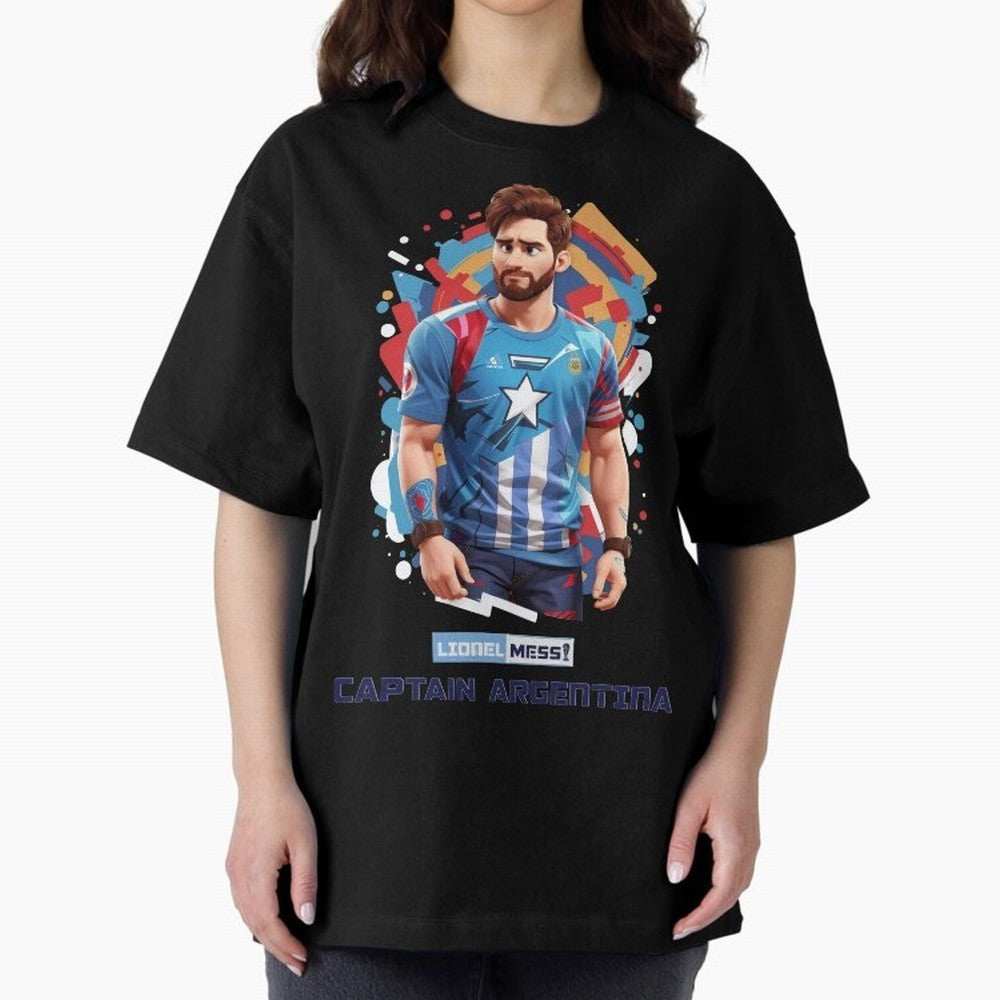 Lionel Messi Captain Argentina Oversized T-Shirt Support Your Favorite Stars during FIFA World Cup 2026 for Fans of Messi, CR7 and Mbappe and England, Bringing Soccer Culture, Superstar Moments, National Team Dreams and Competitive Fire; Made for