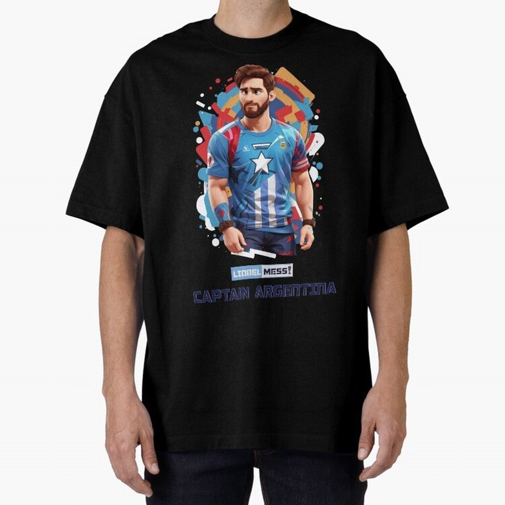 Lionel Messi Captain Argentina Oversized T-Shirt Support Your Favorite Stars during FIFA World Cup 2026 for Fans of Messi, CR7 and Mbappe and England, Bringing Soccer Culture, Superstar Moments, National Team Dreams and Competitive Fire; Made for
