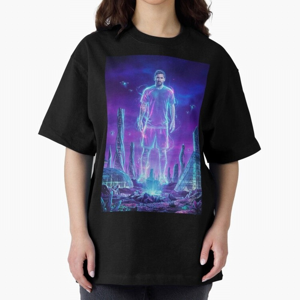 Lionel Messi (GOAT) Hologram in Futuristic Cyberpunk City (Version 5) Classic T-Shirt Fuel Your Fan Pride for FIFA World Cup 2026 Spirit, Centered on England, CR7, Classic Soccer Heritage, Championship Pressure, Fan Loyalty and International Pride;