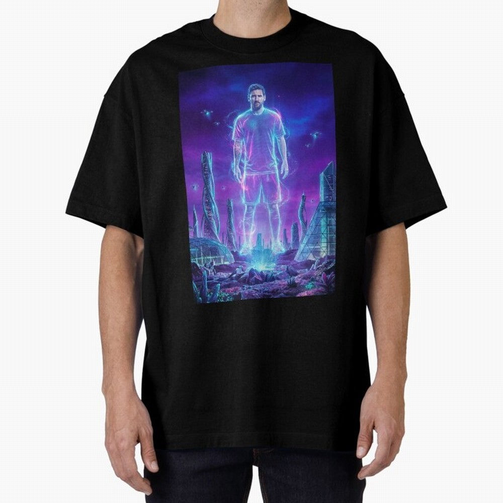 Lionel Messi (GOAT) Hologram in Futuristic Cyberpunk City (Version 5) Classic T-Shirt Fuel Your Fan Pride for FIFA World Cup 2026 Spirit, Centered on England, CR7, Classic Soccer Heritage, Championship Pressure, Fan Loyalty and International Pride;