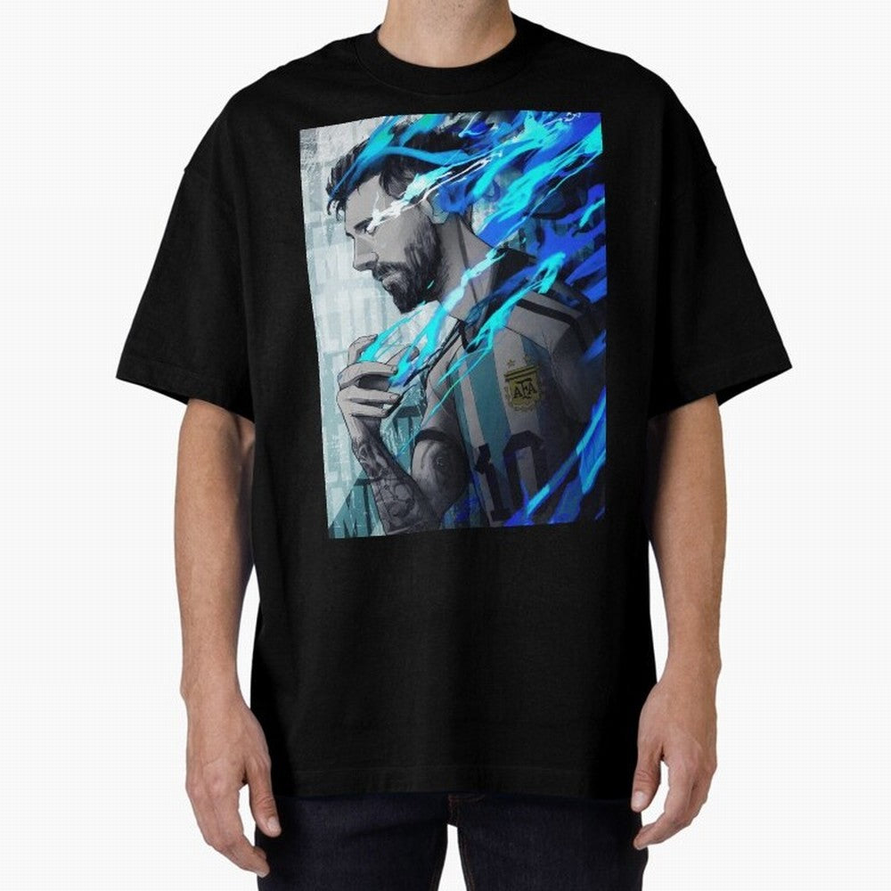 LIONEL MESSI NEW GOAL CELEBRATION ILLUSTRATION 2023 2024 Oversized T-Shirt Celebrate Football Heritage in the FIFA World Cup 2026 Journey through Messi, CR7 and Mbappe Highlights, Portugal, Spain and Germany Pride, Global Supporter Spirit,