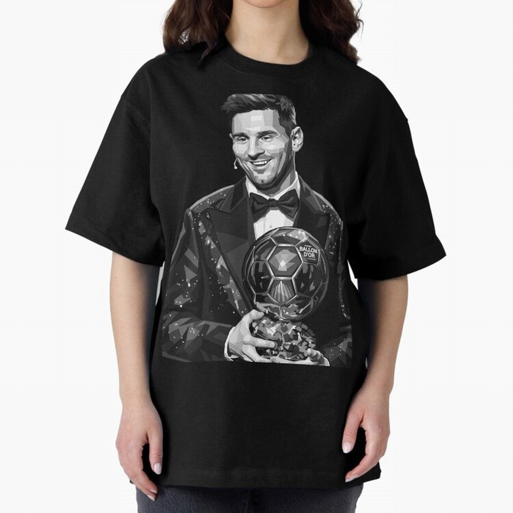 Messi grayscale Oversized T-Shirt Celebrate Football Dreams Across FIFA World Cup 2026 for Fans of Mbappe and Neymar and Argentina, France and Brazil, Bringing Fan Favorite Moments, National Team Passion, Big Match Drama and Soccer History; Ideal