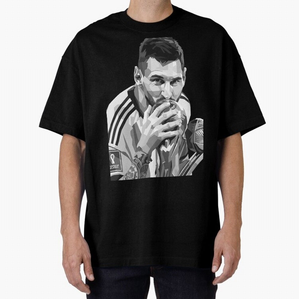 Messi grayscale Oversized T-Shirt Celebrate Golden Goal Energy in FIFA World Cup 2026 USA Canada Mexico for Fans of Mbappe and Neymar and England and Germany, Bringing Game Day Rituals, Football Legends, Country Pride and the Road to the Final;