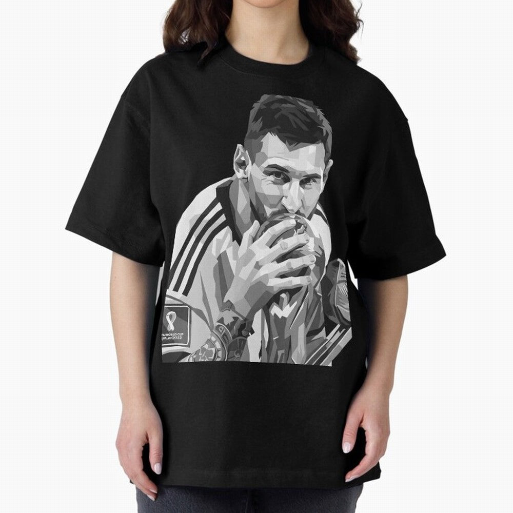 Messi grayscale Oversized T-Shirt Celebrate Golden Goal Energy in FIFA World Cup 2026 USA Canada Mexico for Fans of Mbappe and Neymar and England and Germany, Bringing Game Day Rituals, Football Legends, Country Pride and the Road to the Final;