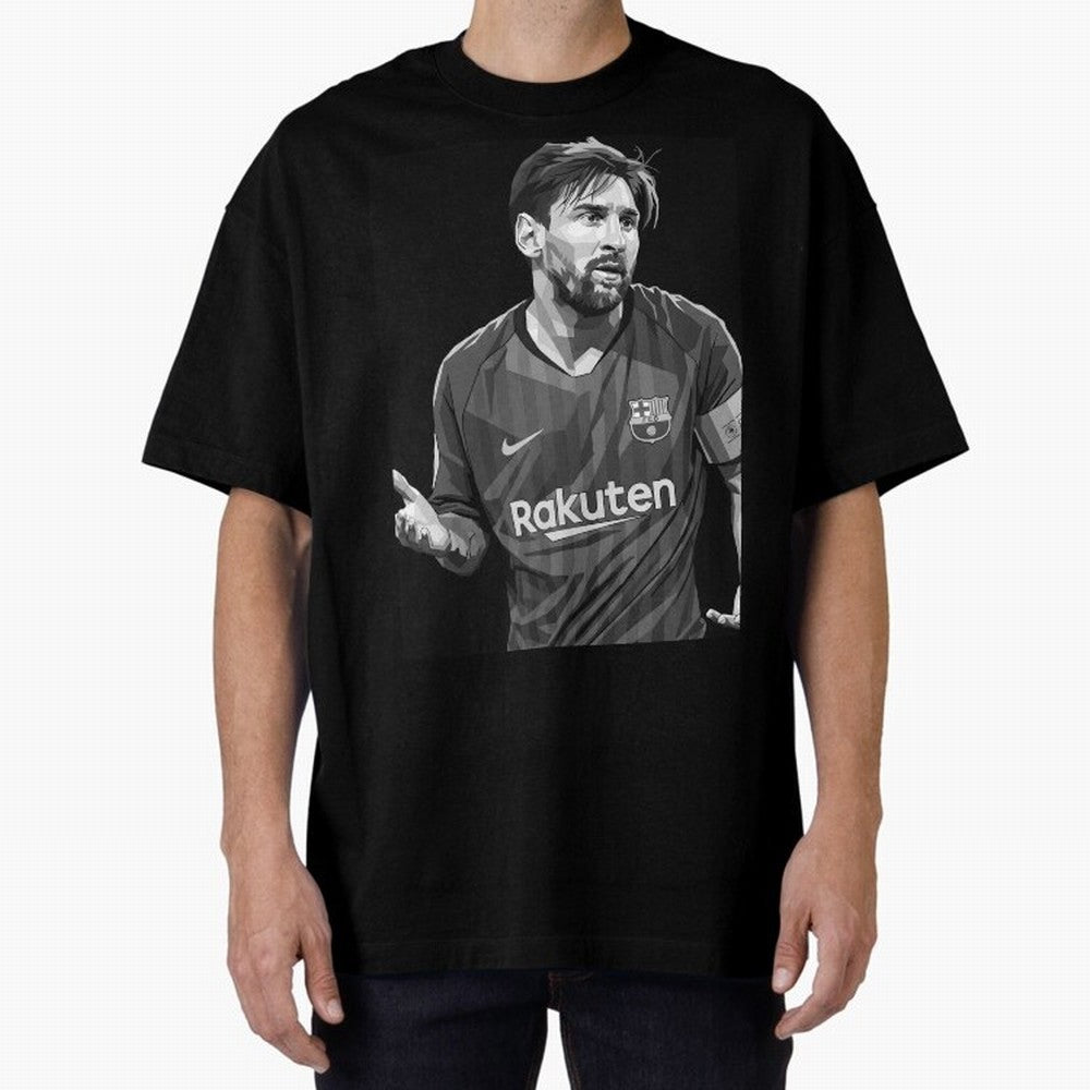 Messi grayscale Oversized T-Shirt Celebrate Football Dreams Across the FIFA World Cup 2026 Journey through Cristiano Ronaldo Highlights, Brazil, Portugal and Argentina Pride, Worldwide Fan Energy, Dramatic Goals, Stadium Lights and Championship