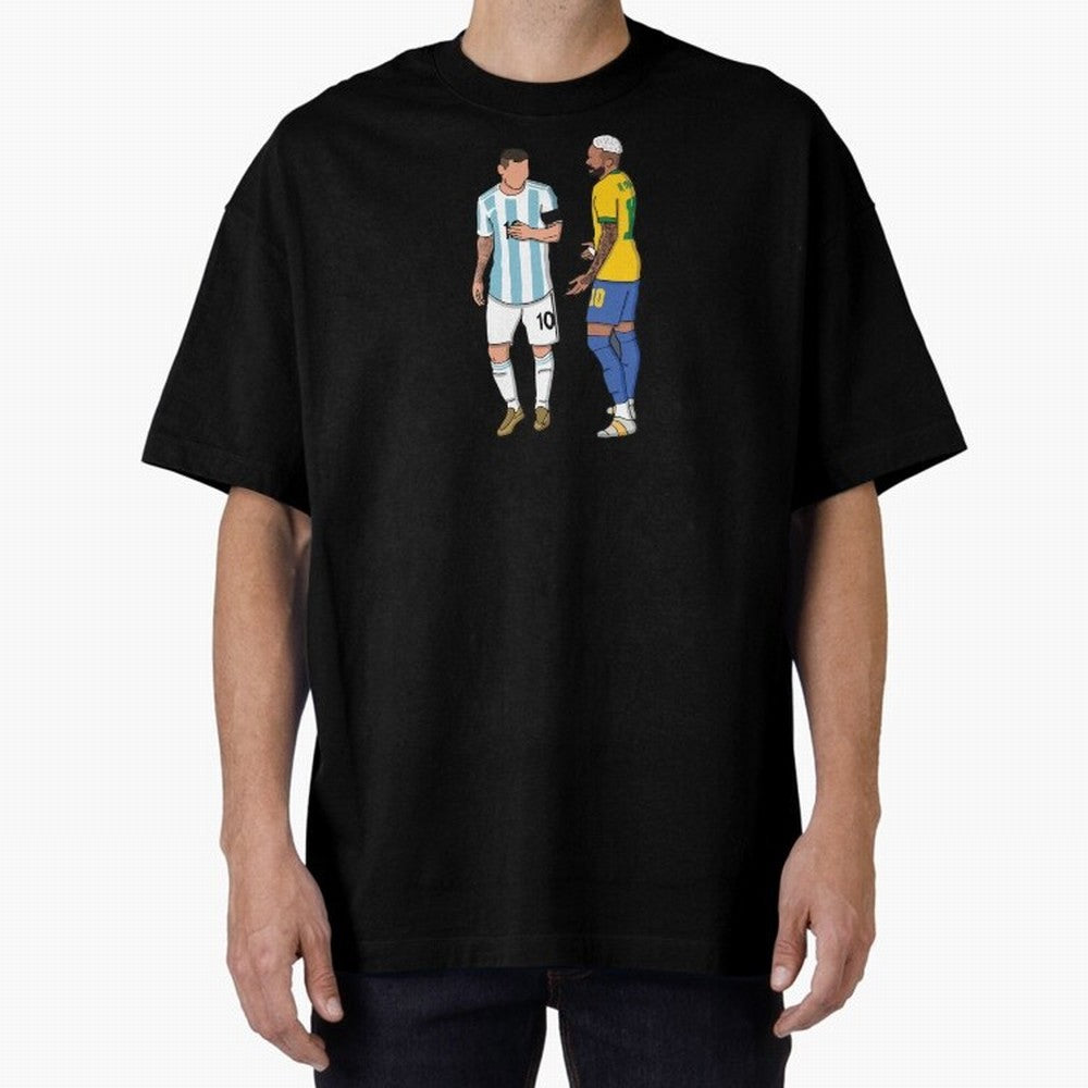 Messi and Neymar Chit Chat Illustration Oversized T-Shirt Keep the Legacy of Global Football Passion for FIFA World Cup 2026, Inspired by Cristiano Ronaldo, Haaland and CR7, Brazil, Football History, Final Match Energy, Crowd Noise and Once in a