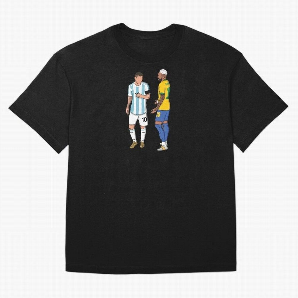 Messi and Neymar Chit Chat Illustration Oversized T-Shirt Keep the Legacy of Global Football Passion for FIFA World Cup 2026, Inspired by Cristiano Ronaldo, Haaland and CR7, Brazil, Football History, Final Match Energy, Crowd Noise and Once in a