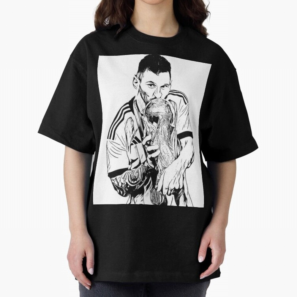 Lionel Messi white and black art Oversized T-Shirt Cheer for FIFA World Cup 2026 for Fans of Neymar and Netherlands, Bringing Football Passion, Legendary Performances, Festival Vibes and Supporter Community; Great for Watch Parties, Sports Bars,