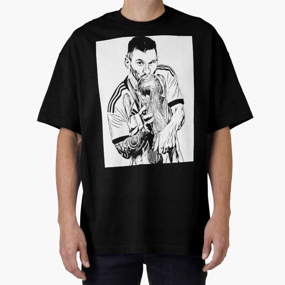 Lionel Messi white and black art Oversized T-Shirt Cheer for FIFA World Cup 2026 for Fans of Neymar and Netherlands, Bringing Football Passion, Legendary Performances, Festival Vibes and Supporter Community; Great for Watch Parties, Sports Bars,