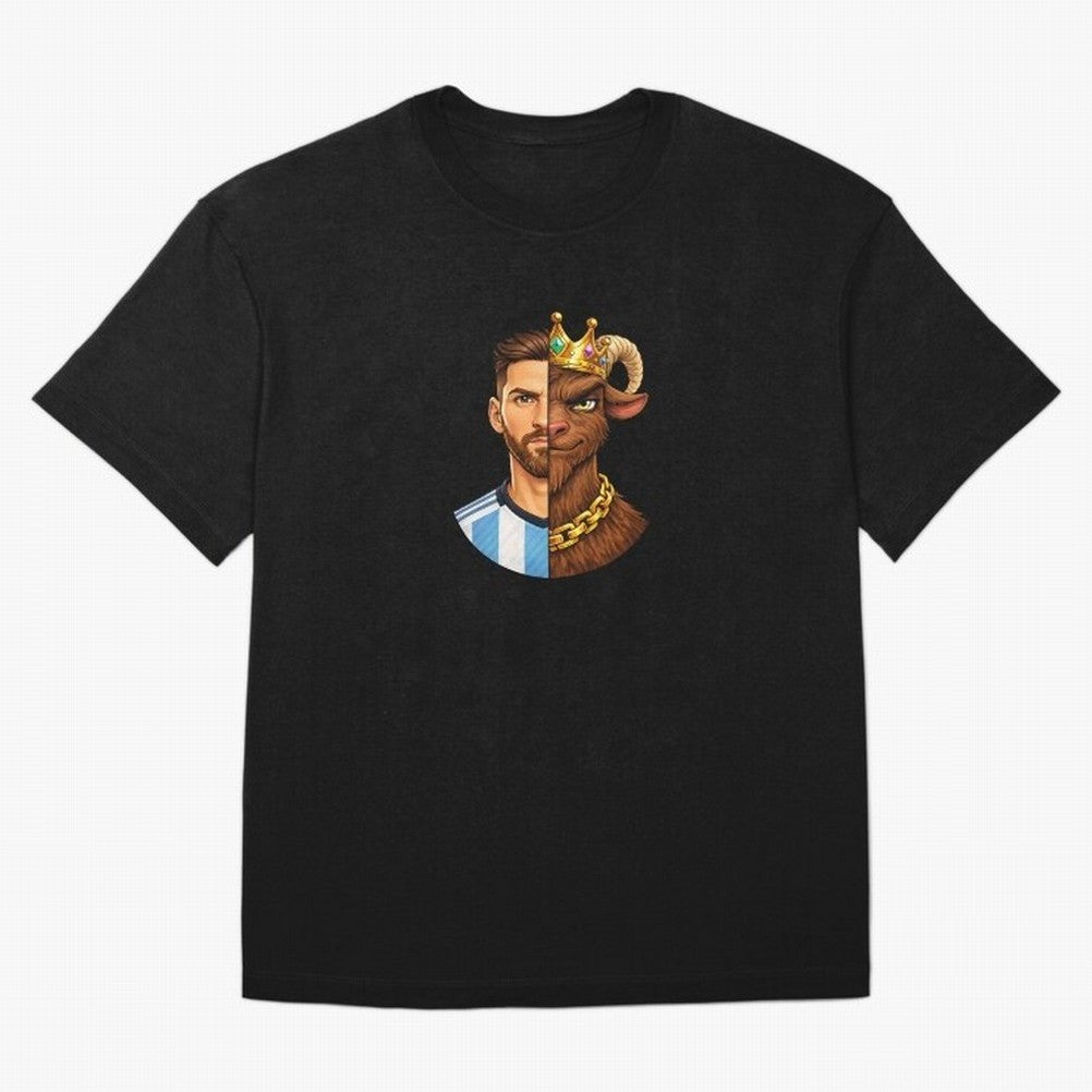 Half Man Half GOAT - Lionel Messi Oversized T-Shirt Honor Champions and Dreams in Global Football Passion for FIFA World Cup 2026 USA Canada Mexico, Featuring Mbappe, Germany, Stadium Memories, Football Loyalty, International Chants and