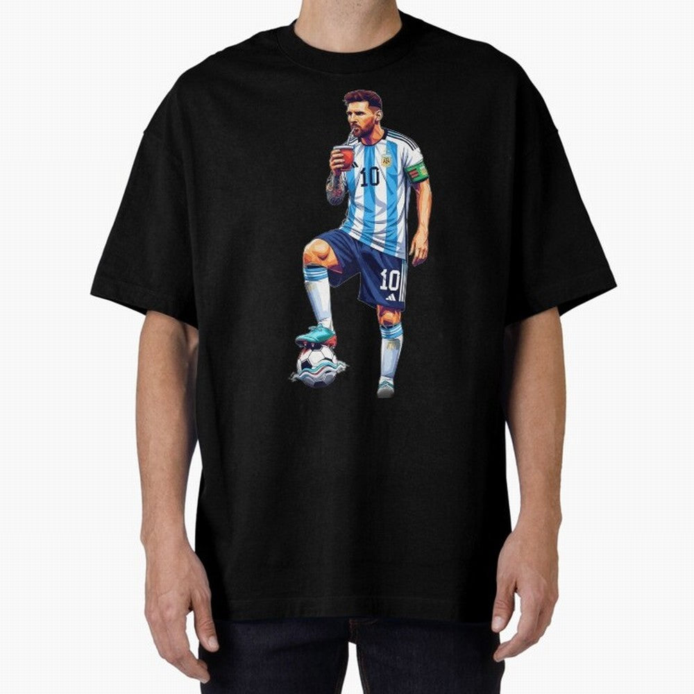 Messi in an illustrated style drinking mate ¨C The Goat Phone Case design Classic T-Shirt Bring Match Day Fire to the FIFA World Cup 2026 Group Stage Journey through Mbappe Highlights, Netherlands Pride, Classic Soccer Heritage, Championship
