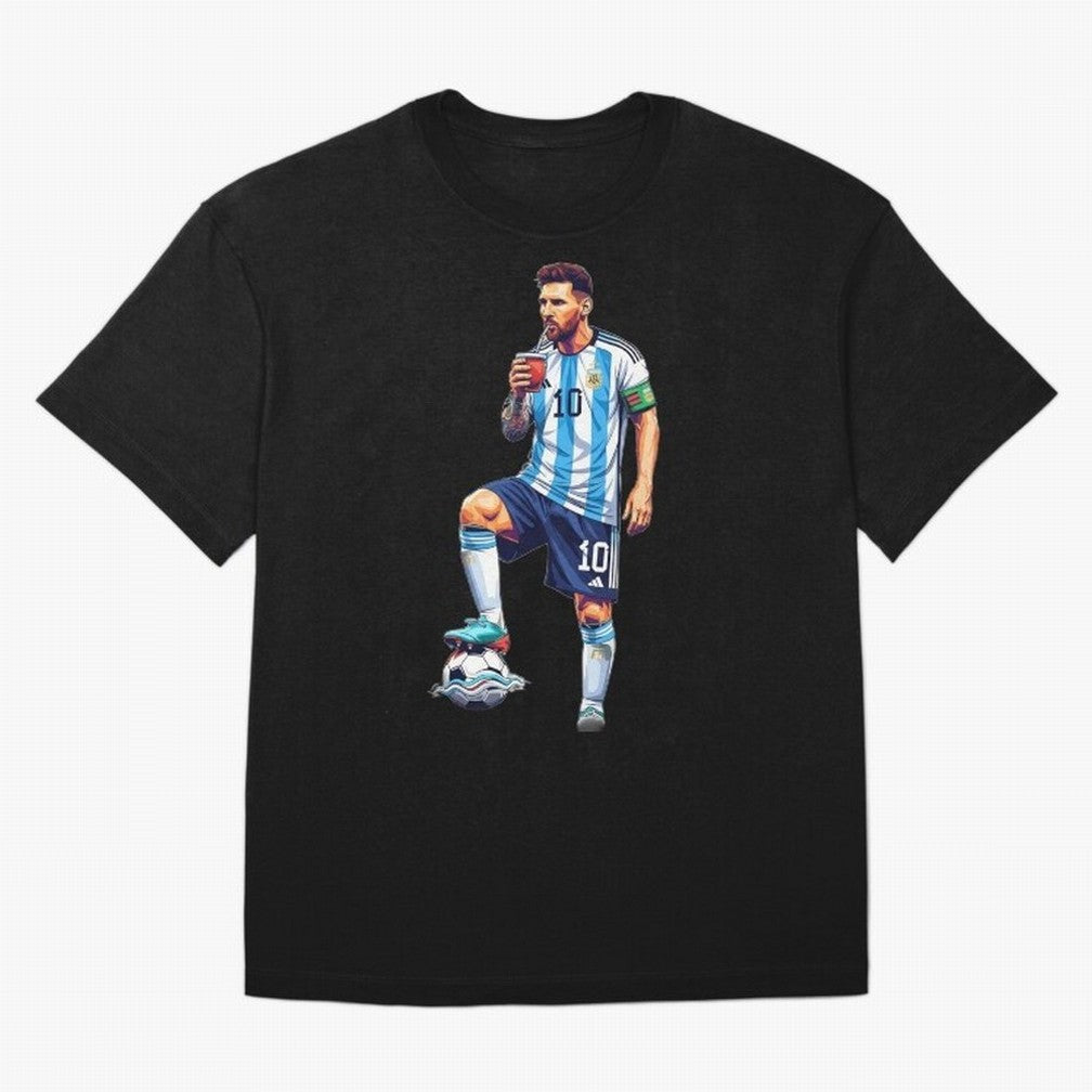 Messi in an illustrated style drinking mate ¨C The Goat Phone Case design Classic T-Shirt Bring Match Day Fire to the FIFA World Cup 2026 Group Stage Journey through Mbappe Highlights, Netherlands Pride, Classic Soccer Heritage, Championship