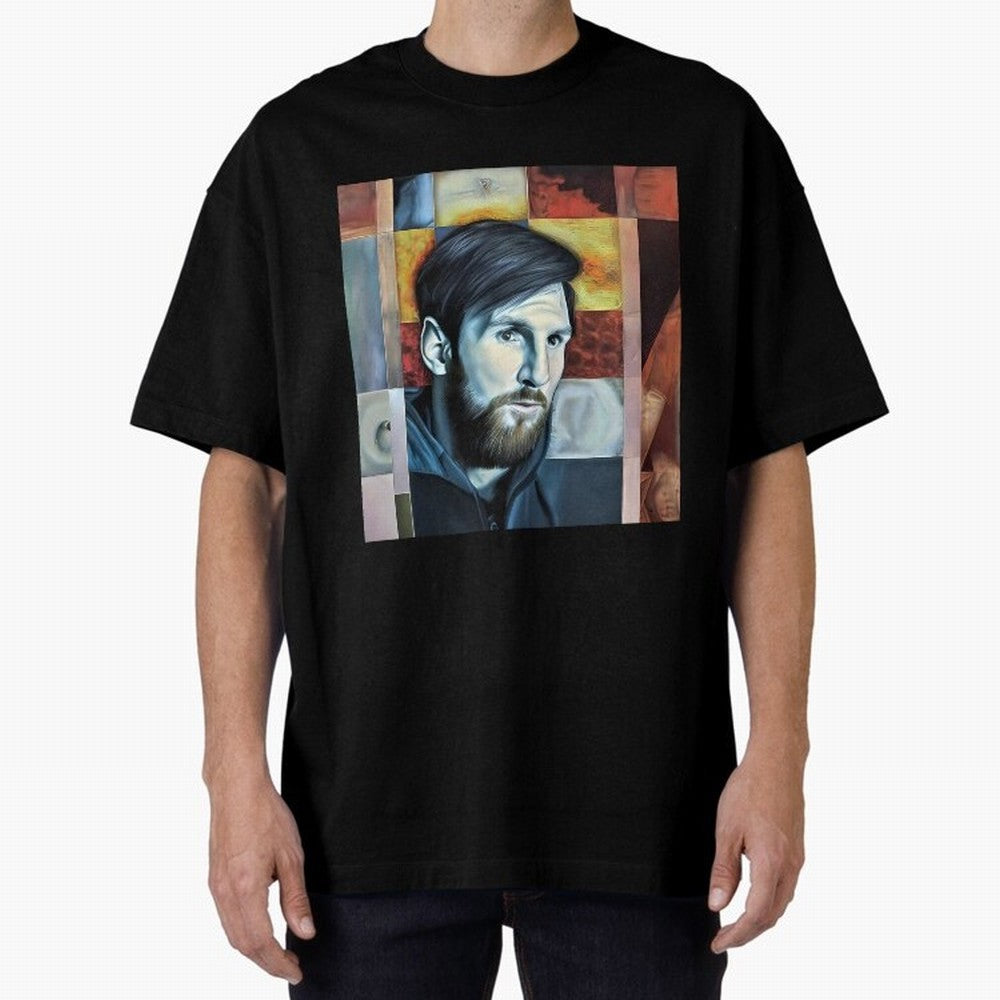 Messi on digital board Oversized T-Shirt Support Your Favorite Stars during the FIFA World Cup 2026 Group Stage Journey through CR7 Highlights, France and Portugal Pride, Championship Spirit, Famous Goals, Roaring Crowds and International Football