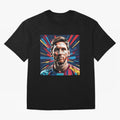 Lionel Messi Pop-Art Portrait Oversized T-Shirt Represent Football Lovers during the FIFA World Cup 2026 Journey through Messi, CR7 and Mbappe Highlights, England and Germany Pride, Global Supporter Spirit, Legendary Goals, National Colors and