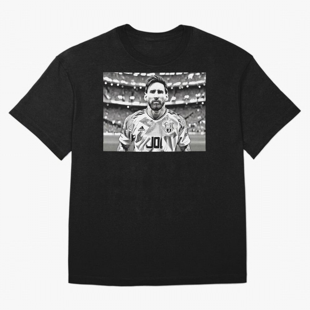 Messi Pop Art Portrait Oversized T-Shirt Capture Global Football Passion for FIFA World Cup 2026, Capturing Messi and Cristiano Ronaldo, Brazil, Championship Spirit, Famous Goals, Roaring Crowds and International Football Unity; Made for Collectors