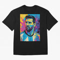 Messi Pop Art Portrait Oversized T-Shirt Show Up for the Glory of Global Football Passion for FIFA World Cup 2026 Group Stage, Built around Neymar, Germany, Game Day Rituals, Football Legends, Country Pride and the Road to the Final; Great for