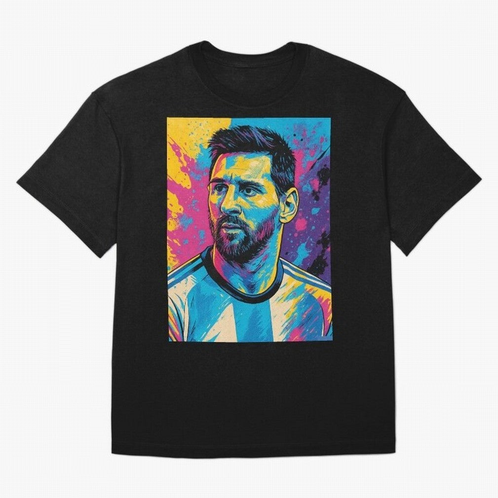 Messi Pop Art Portrait Oversized T-Shirt Show Up for the Glory of Global Football Passion for FIFA World Cup 2026 Group Stage, Built around Neymar, Germany, Game Day Rituals, Football Legends, Country Pride and the Road to the Final; Great for