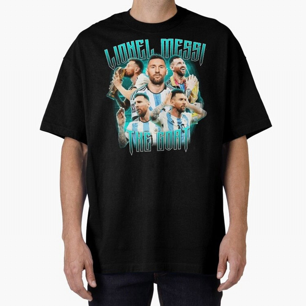 Messi Pop Art Portrait Oversized T-Shirt Celebrate Football Heritage in FIFA World Cup 2026 Spirit, Celebrating Portugal, Messi, Neymar and Mbappe, Match Day Excitement, Supporter Culture, Golden Goals and Global Football Passion; Perfect for Fans,