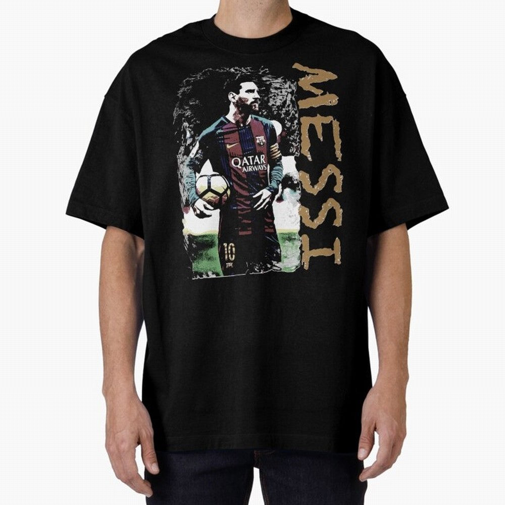 Messi Pop Art Portrait Oversized T-Shirt Remember Iconic Moments from FIFA World Cup 2026 Connected to Messi, Neymar and Mbappe, Brazil Energy, Global Supporter Spirit, Legendary Goals, National Colors and Tournament Celebration; Great for Watch