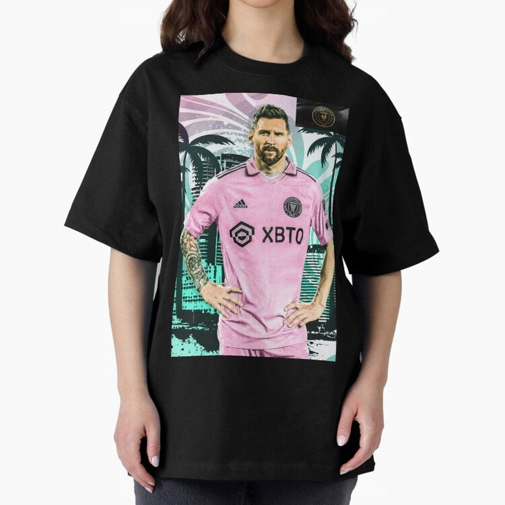 Messi Pop Art Portrait Oversized T-Shirt Capture FIFA World Cup 2026 Group Stage for Fans of CR7 and Messi and Portugal, Bringing Game Day Rituals, Football Legends, Country Pride and the Road to the Final; Made for Collectors Who Enjoy Iconic