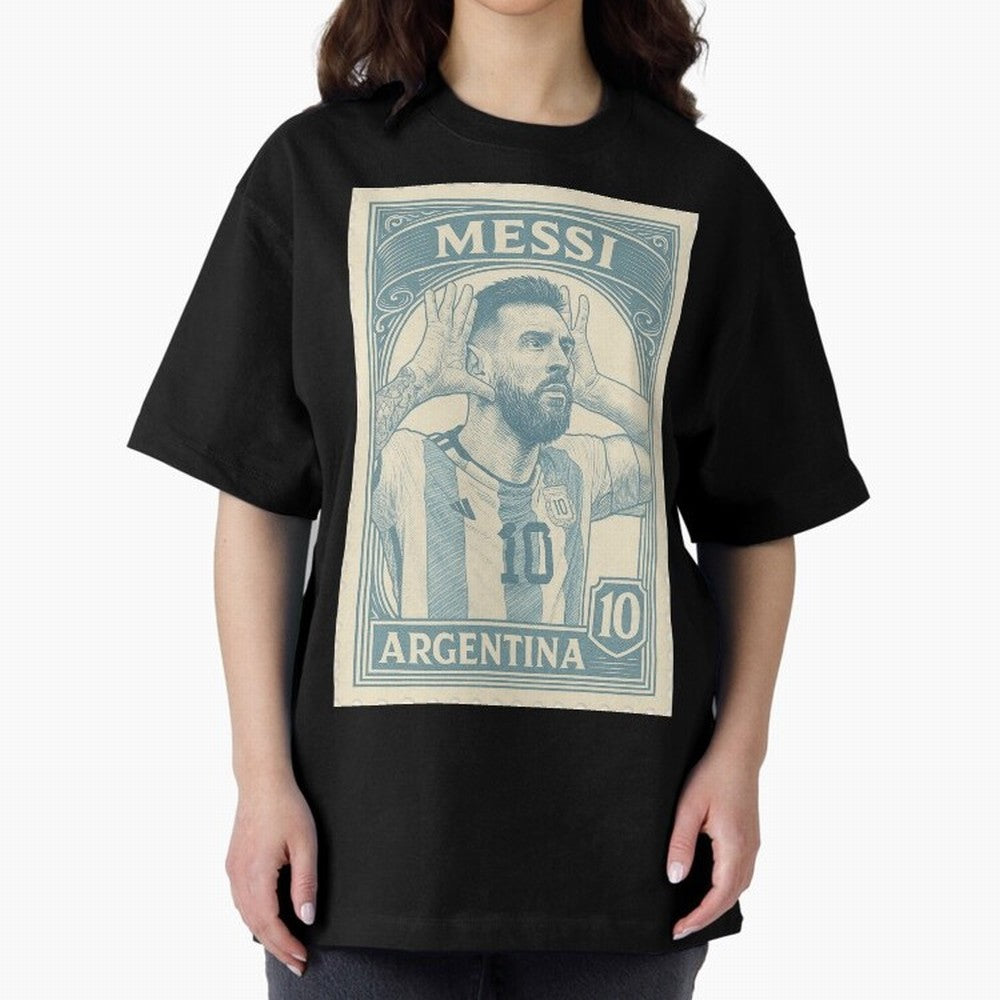 Lionel Messi Vintage Stamp Poster ¨C Argentina #10 Retro Football Art ¨C Barcelona Legend Illustration Classic T-Shirt Celebrate Rivalries and Pride in FIFA World Cup 2026 USA Canada Mexico Spirit, Featuring Brazil, CR7, Fan Favorite Moments,