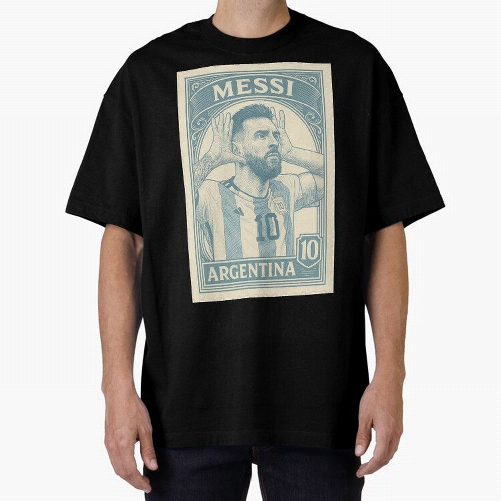 Lionel Messi Vintage Stamp Poster ¨C Argentina #10 Retro Football Art ¨C Barcelona Legend Illustration Classic T-Shirt Celebrate Rivalries and Pride in FIFA World Cup 2026 USA Canada Mexico Spirit, Featuring Brazil, CR7, Fan Favorite Moments,