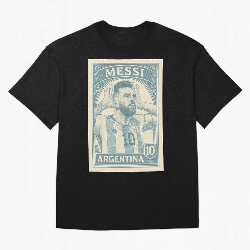 Lionel Messi Vintage Stamp Poster ¨C Argentina #10 Retro Football Art ¨C Barcelona Legend Illustration Classic T-Shirt Celebrate Rivalries and Pride in FIFA World Cup 2026 USA Canada Mexico Spirit, Featuring Brazil, CR7, Fan Favorite Moments,