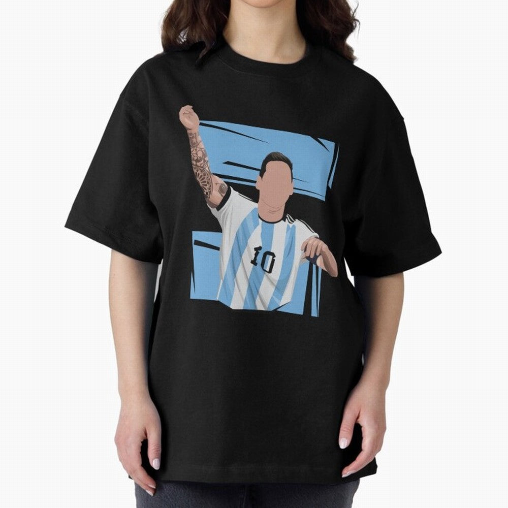 Messi Singing with Crowd World Cup 2022 Oversized T-Shirt Show Match Day Excitement for FIFA World Cup 2026 for Fans of Cristiano Ronaldo, Haaland and CR7 and Brazil, Bringing Tournament Hype, Historic Matchups, Family Viewing Parties and Global